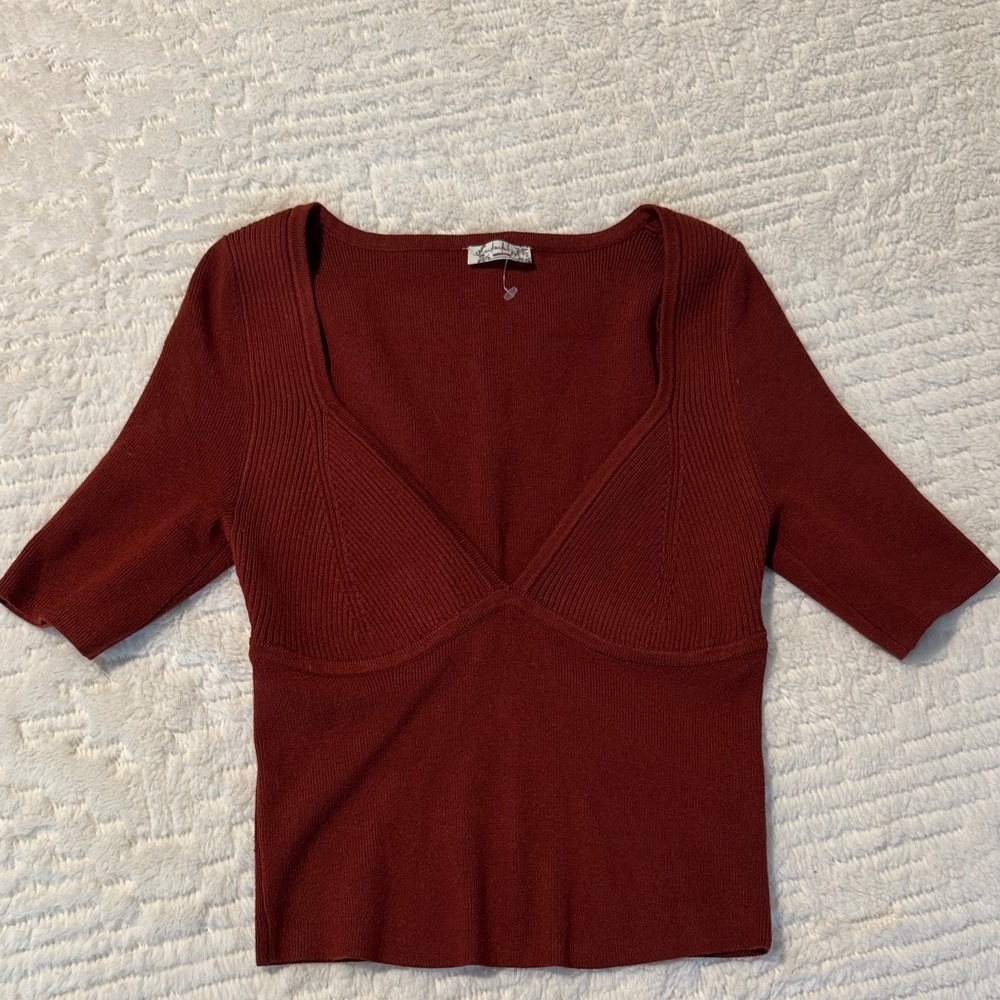 Free people intimately Anthropologie Deep Orange/Red Knit Blouse